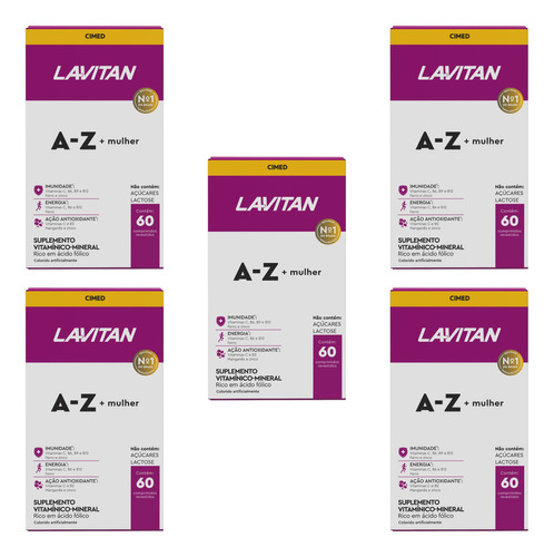 5 Lavitan Suplemento Vitamina A-z + Mulher 60comp Cimed Sabor Neutro