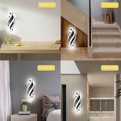Lámpara De Pared Led Negra Moderna En Espiral, 6500 K, Blanc