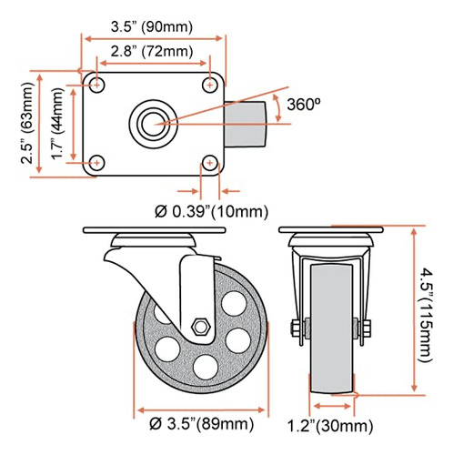 Online Best Service 4 Pack Large Steel Swivel Caster Wheel H