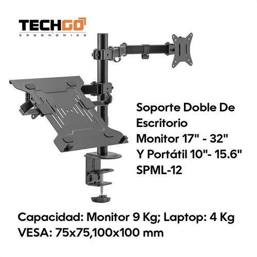 Base De Escritorio Para Monitor Y Portátil, Techgo Spml-12