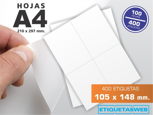 Etiquetas Autoadhesivas Hojas A4 105x148mm Caja X 100 Hojas