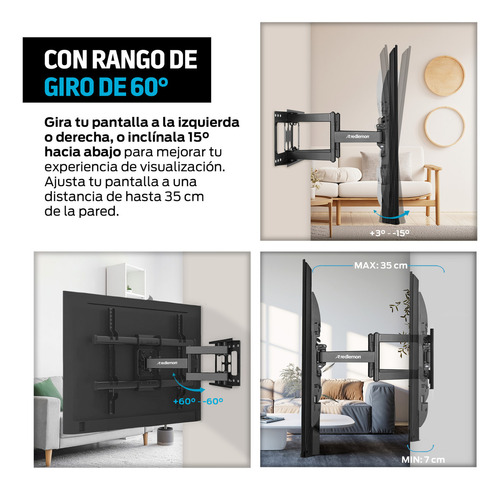 Soporte Para Pantalla Base Tv Movil Extensible 37-80 PuLG Color Negro