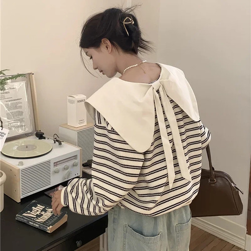 Sudadera De Manga Larga Con Cuello De Muñeca A Rayas