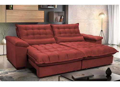 Sofá Retrátil e Reclinável 2,52m com Molas Ensacadas Cama inBox Aconchego Tecido Suede Vermelho