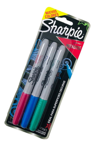 Marcador Sharpie Metálico Fino Rojo Azul Verde X3 Unidades