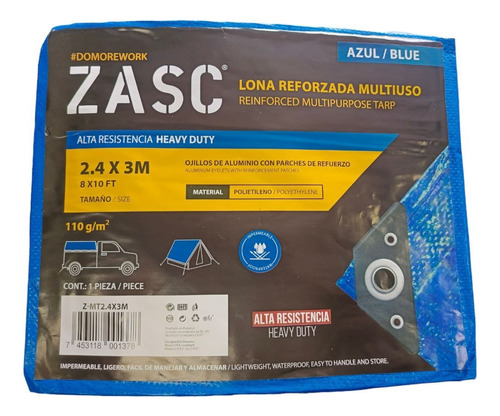 Lona Reforzada Impermeable Multiuso 2.4 X 3 Mts. Zasc