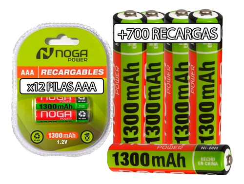 Pilas Aaa Recargables Pack De 12 Noganet 1300mah 1.2 Pcreg