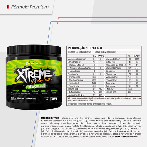 Pré Treino Xtreme Premium 450g Sabor Abacaxi Com Hortelã