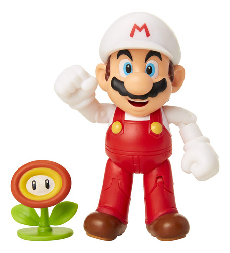 Super Mario Figura De Fire Mario Con Accesorio De Flor De Fu