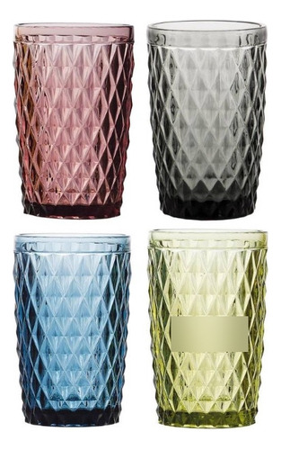 Set De 4 Vasos De Vidrio 350 Ml Marca Idetex