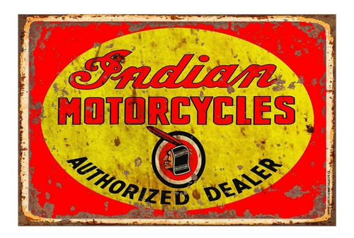 1 Cartel Metalico Letrero Cuadro Motos Indian Retro 40x28 Cm