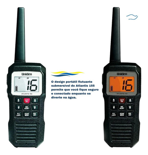 Rádio Portátil Vhf Náutico Uniden Atlantis 155 Flutuante 3w Cor Preto