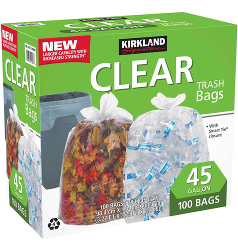 Kirkland Signature 45-gallon Trash Bag, Clear, 100-count, Gr