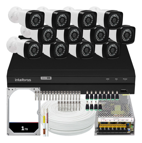 Kit Intelbras Full Hd 12 Cameras Segurança 2mp Dvr 1116 16ch