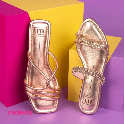 Rasteirinha Feminina Moleca Dourada Flat Metalizada Original