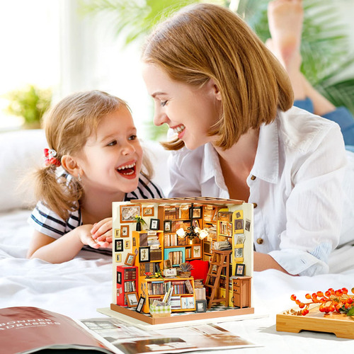 Kit De Casa De Muñecas Miniatura Librería Bricolaje Madera