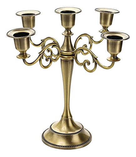 Candelabro De 5 Brazos, Portavelas De Bronce Antiguo De 10.4