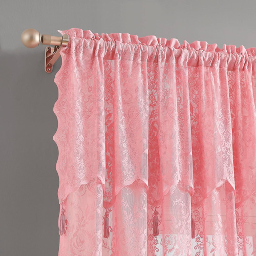 Par De 2 Cortinas De Encaje Semitransparentes En Color Rosa