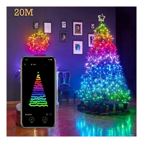 Cadena De Luces Led De Navidad App Control Remoto 20m