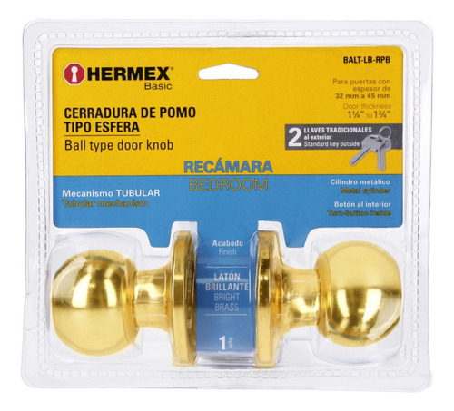 Cerradura Esfera Pomo Picaporte Para Recamara Dorado 28070