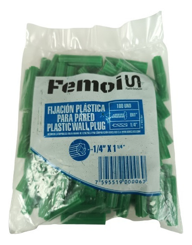 Ramplugs Plástico Estriado Verde 1/4  Empaque De 100 Pzas.