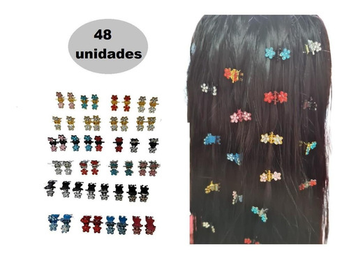 Kit 48 Mini Piranhas De Cabelo Strass Penteado Sortido