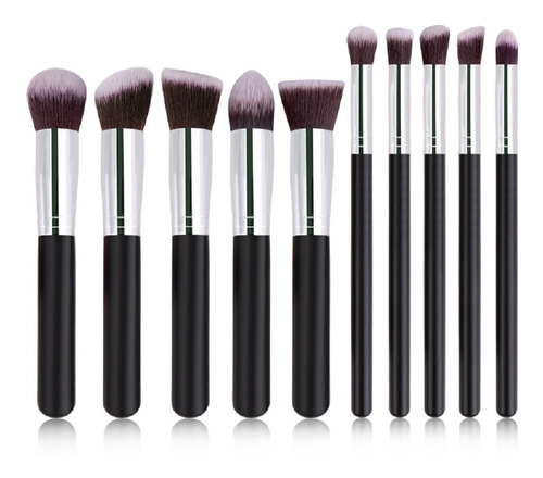 Set 10 Brochas Pinceles Maquillaje Makeup Profesional Daikon Color Negro