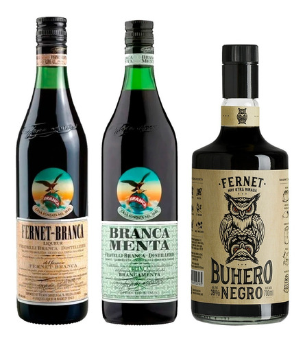 Fernet Branca Fratelli + Menta 750ml + Buhero Negro 700ml 