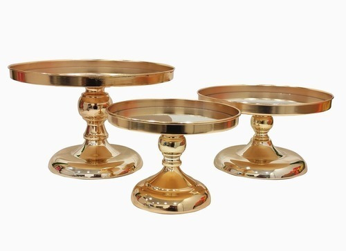 Posa Torta Masas Pie Vidrio Espejado Premium Set X3 Unid Color Oro