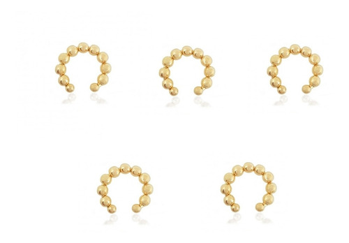 Kit 10 Piercing Argola Orelha Fake Dourado Bolinhas Atacado