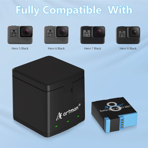 Cargador Led Artman + 3 Baterías Para Gopro Hero 6/7/8