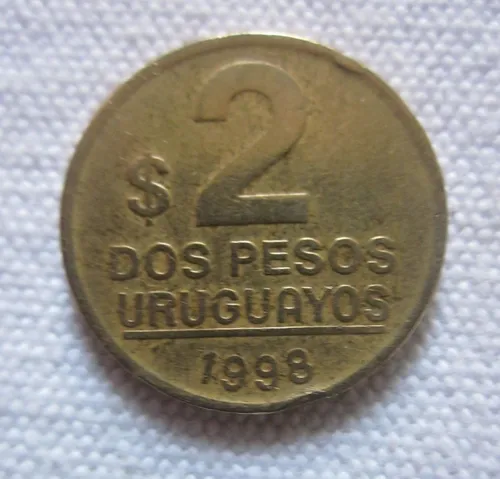 Moneda Uruguay 2 Pesos 1998 Error Deslaminamiento (Usado)