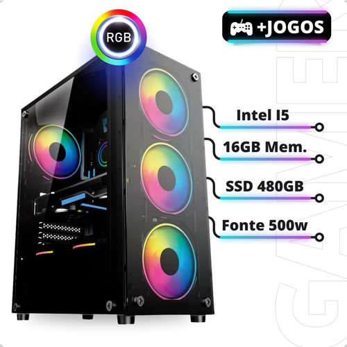 Pc Gamer I5 8geração 16gb Ddr4 Ssd 480gb Monitor E Kit Gamer