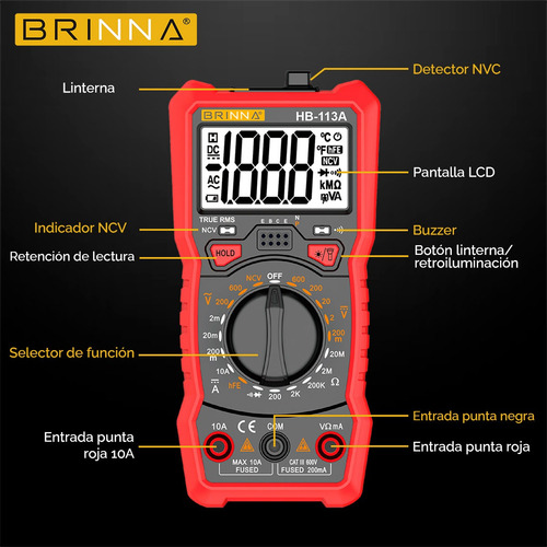Multimetro Tester Digital Hb-113a + Alicate Precision Brinna