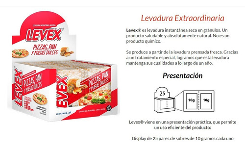 Imagen 5 de 5 de Levadura Levex Instantánea 10 Sobres X 10 G C/u - Sin Tacc
