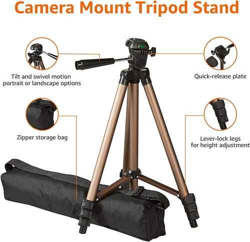 Trípode Para Cámara Amazon Basics, 127 Cm, Aluminio, 360°