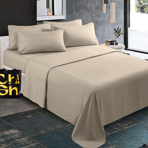 Oh! Sheets Juego De Sabanas Microfibra 5 Piezas Individual Beige Liso