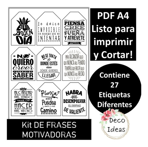 Imagen 3 de 5 de Kit08 Imprimible Blanco/negro Frases Motivadora Emprendedor