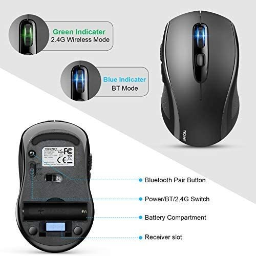 Ratón Inalámbrico Bluetooth Tecknet 3 Modos De Conexión
