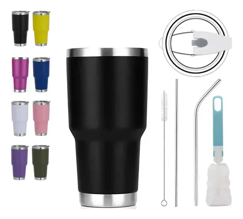 Vaso Térmico Acero Inoxidable 30oz Con 2 Popotes Y Cepillo