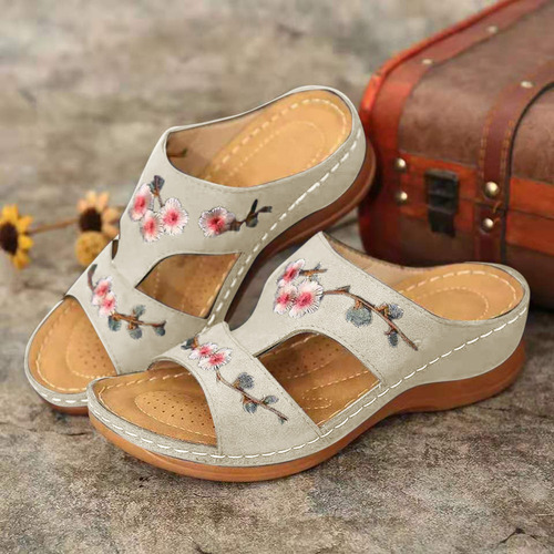 Sandalias Informales Huecas Con Tacón De Cuña For Mujer, Co