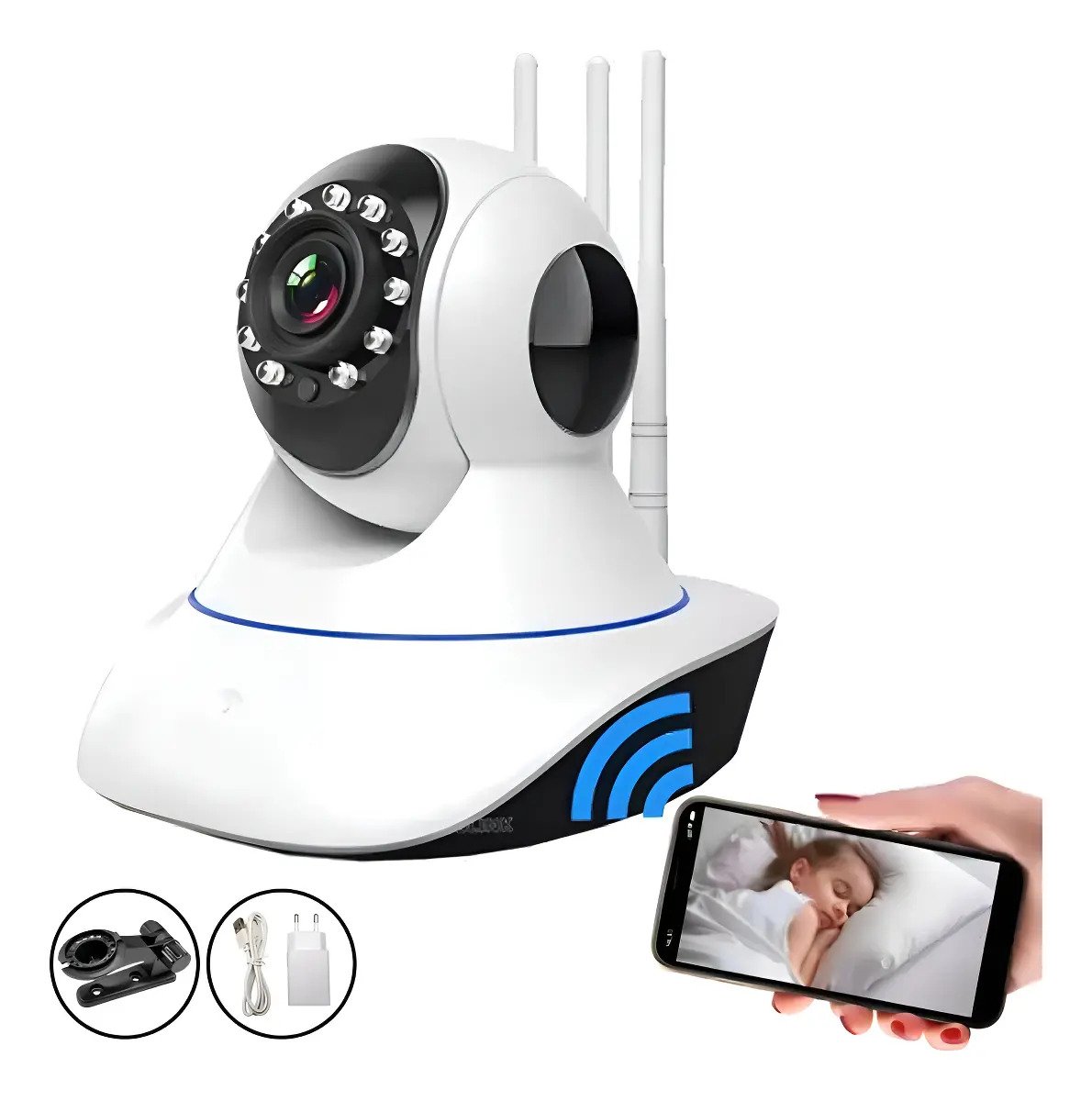 Câmera Segurança IP Onvif 3 Antenas Wifi PTZ Visão Noturna