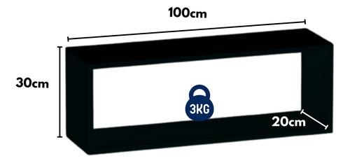 Nicho Retangular 100x30x20 Decoração Sala Escritório Preto Preto