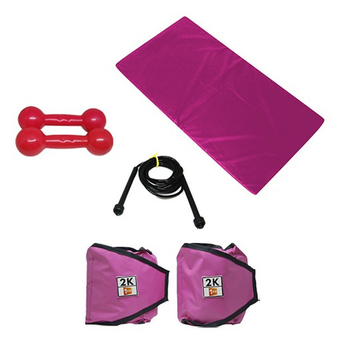 Kit Colchonete Rosa+par Caneleira 2kgs+par Halter 2kgs+corda Cor Rosa