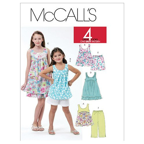 Mccall 's Patterns M6065 Niña Tops Niño Vestido Shorts Capri