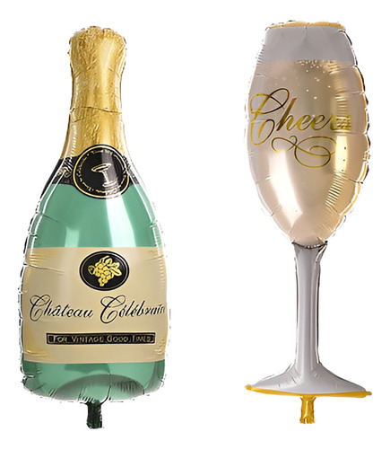 Botella De Champagne Cristal Foil Globos Feliz Cumpleaños 0v