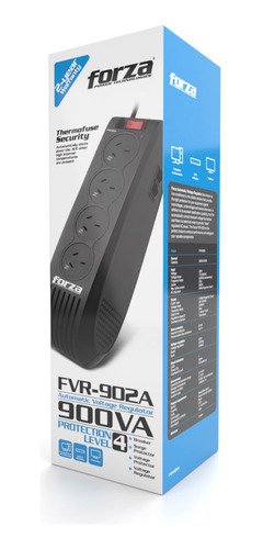Estabilizador de tensión Forza FVR 900VA Series FVR-902A 900VA entrada de 220V negro