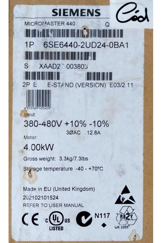 Inversor Micromaster 440 6se6440 2ud24 0ba1 Original Siemens