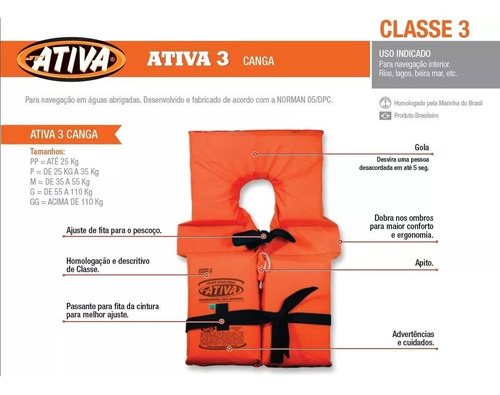 Colete Salva Vidas Classe Iii Ativa Homologado Barcos Tam. G