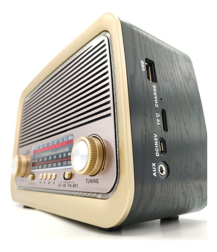 Rádio Retro Vintage Am Fm Sw Usb Bateria Recarregavel Aux Sd Cor Preto Voltagem 110v/220v (bivolt